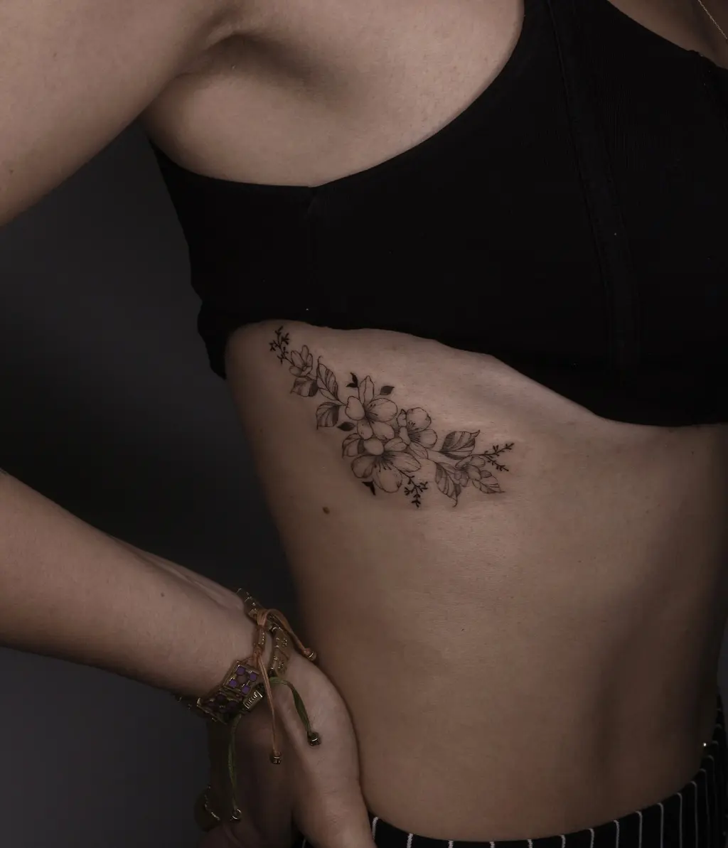 Bloom Cluster Rib Tattoos for Women