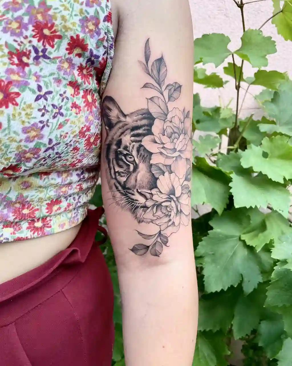 Tiger Bloom Upper Arm Tattoos for Women