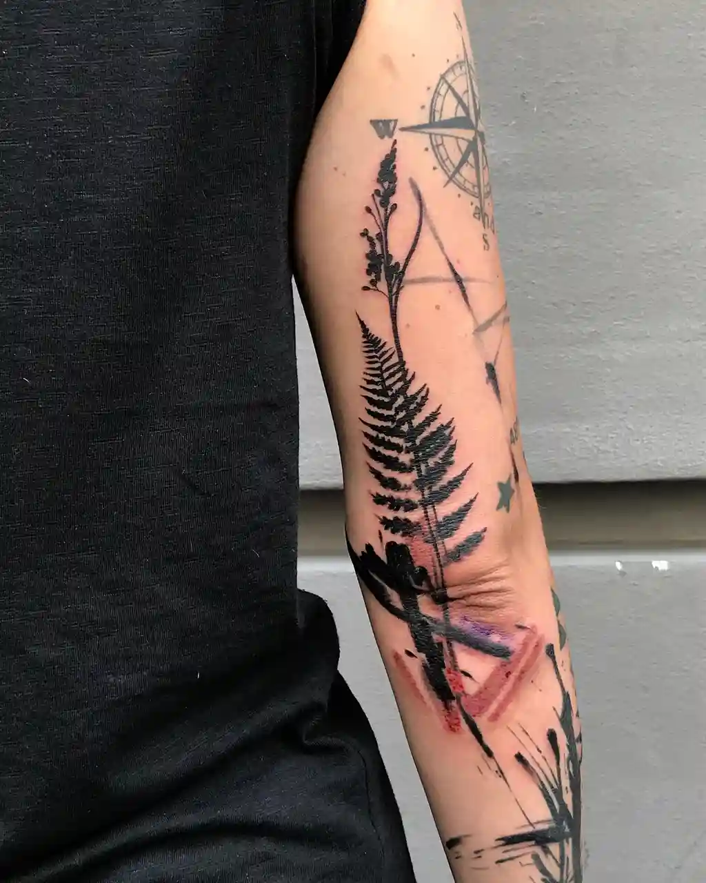 Fern and Splash Arm Tattoos for Women