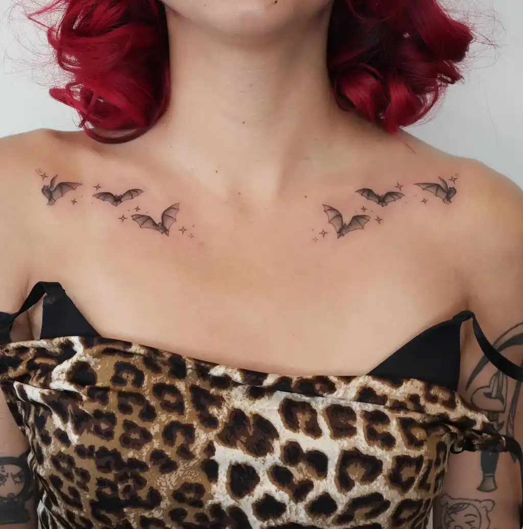 Bat Design Collarbone Tattoos for Women