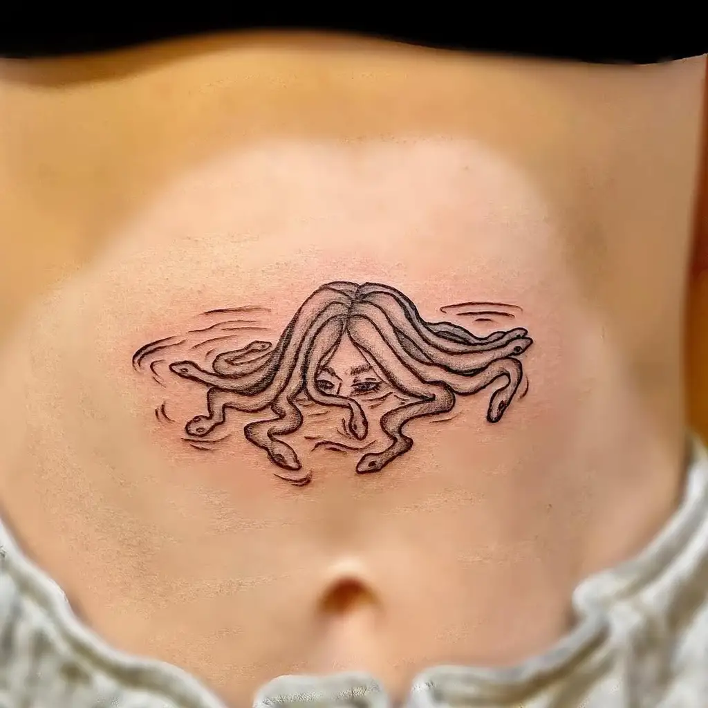 Drowning Medusa Illusion Stomach Tattoos Women