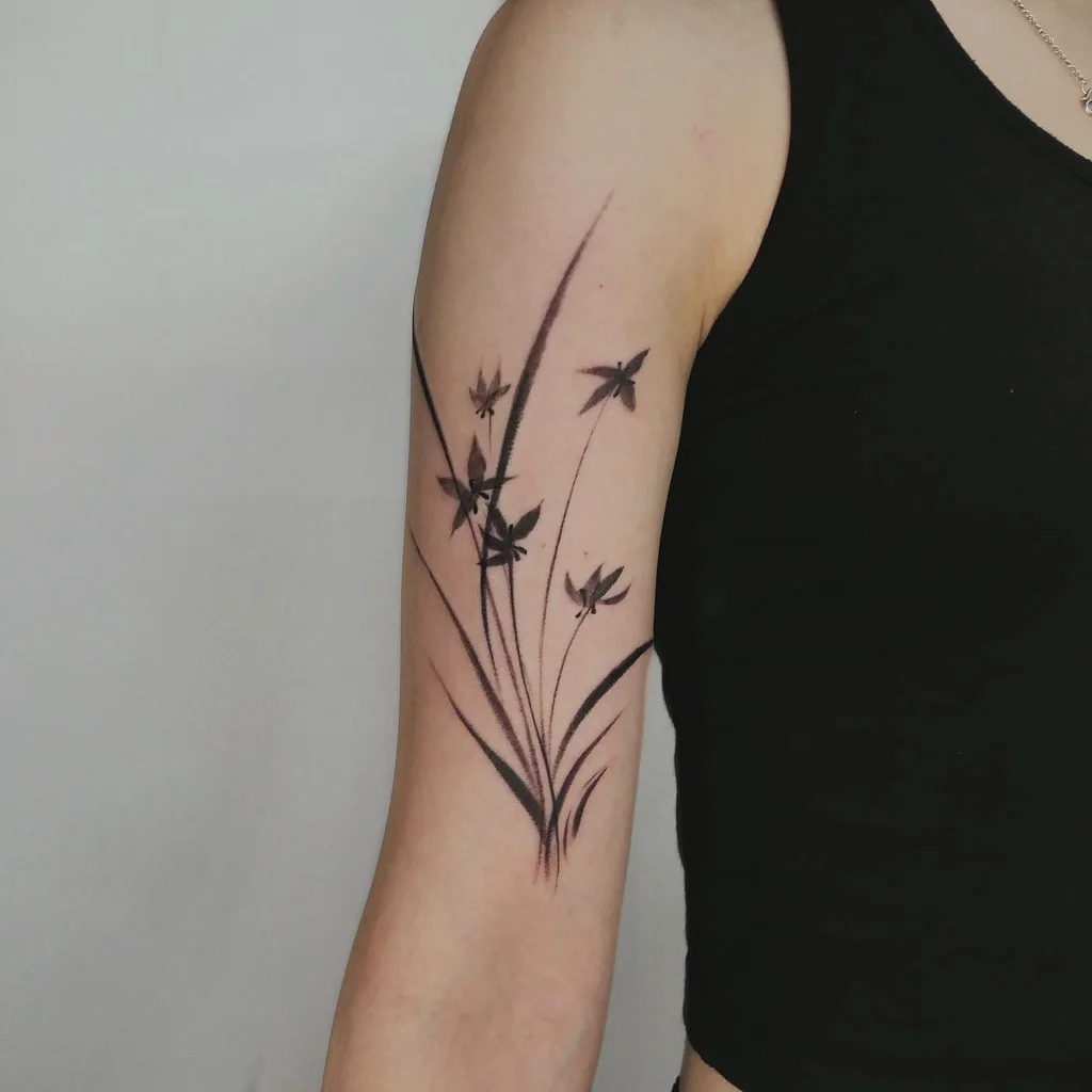 Wild Grass Upper Arm Tattoos for Women