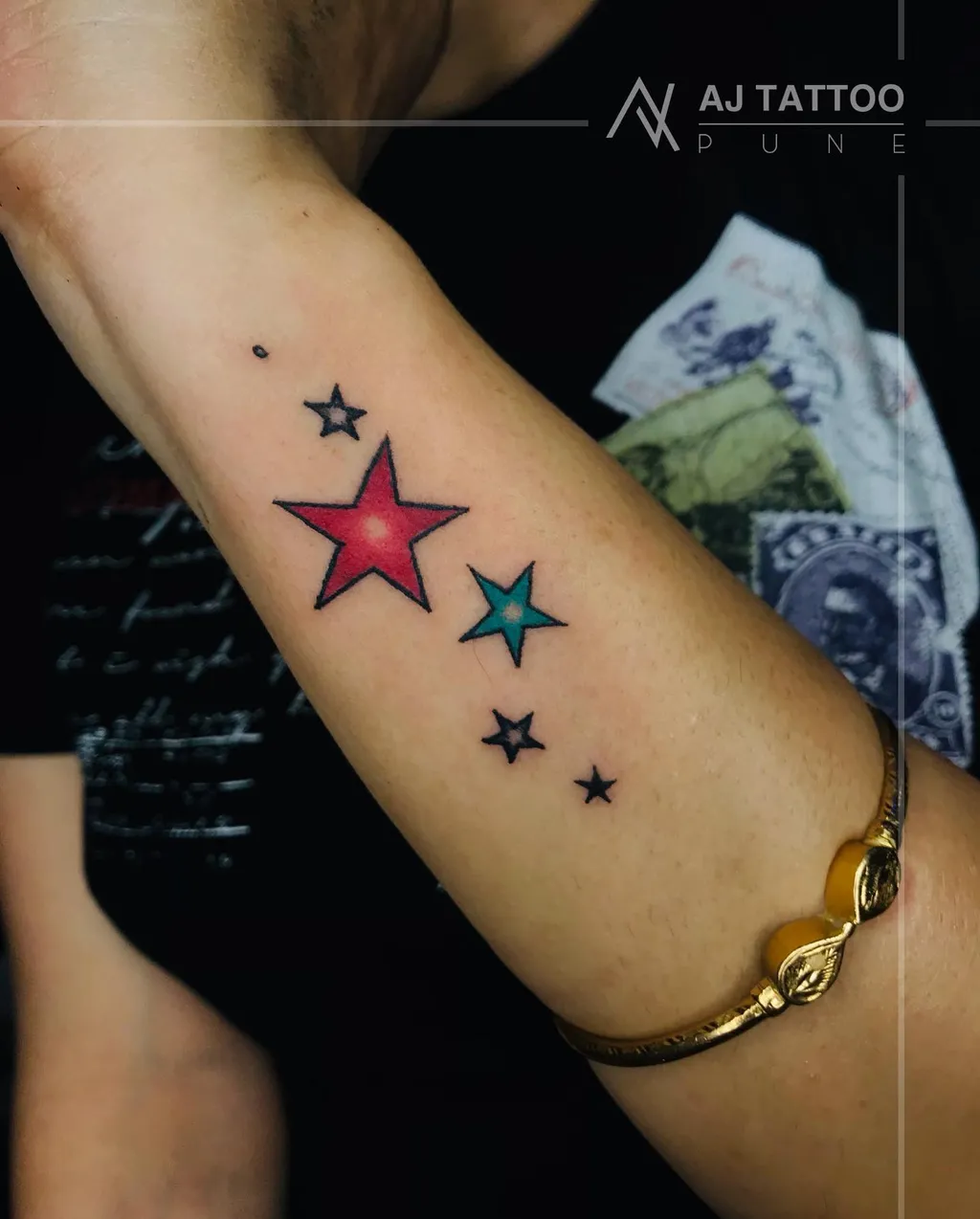 Colorful Star Trail Wrist Tattoos for Women