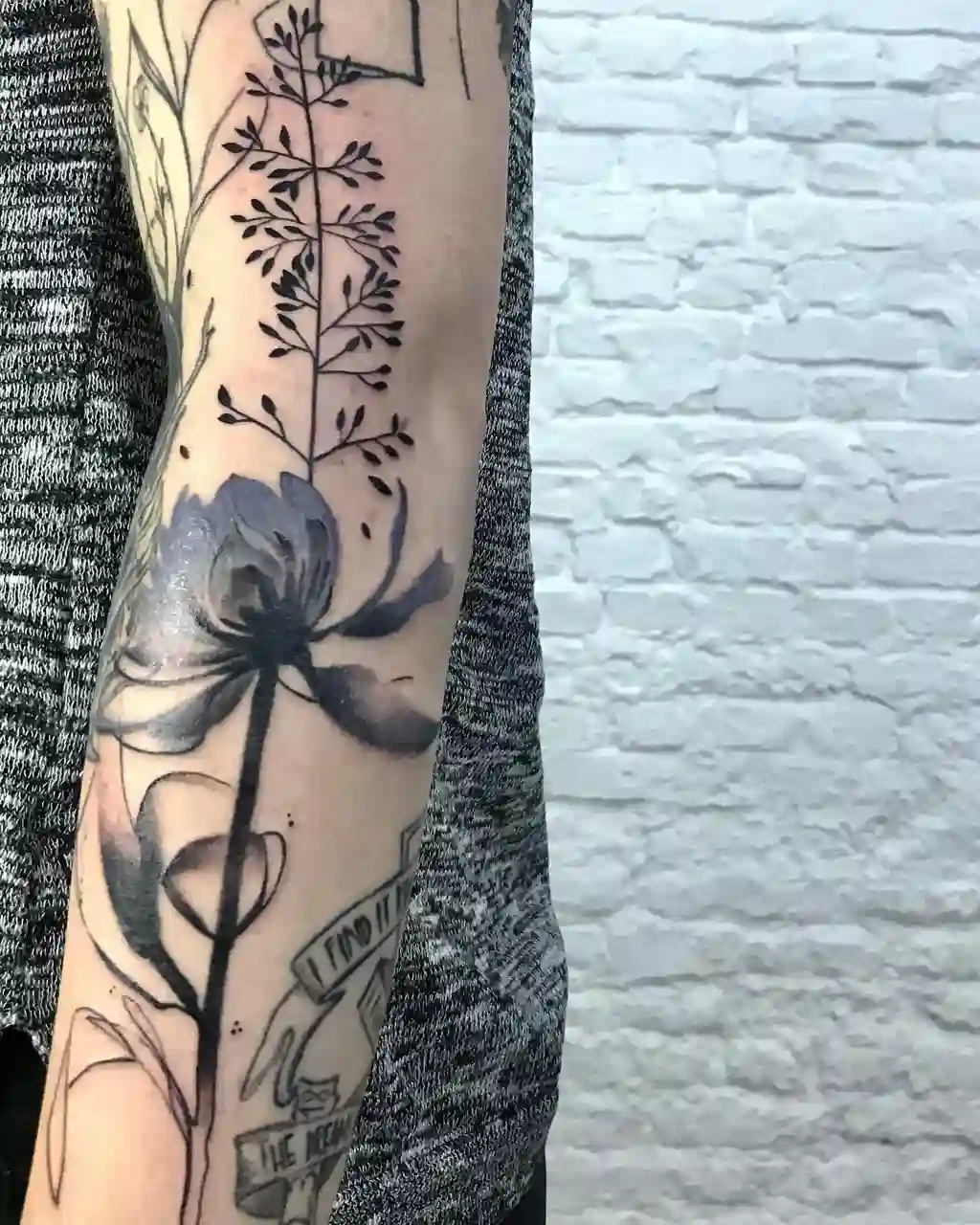 Garden Silhouette Arm Tattoos for Women