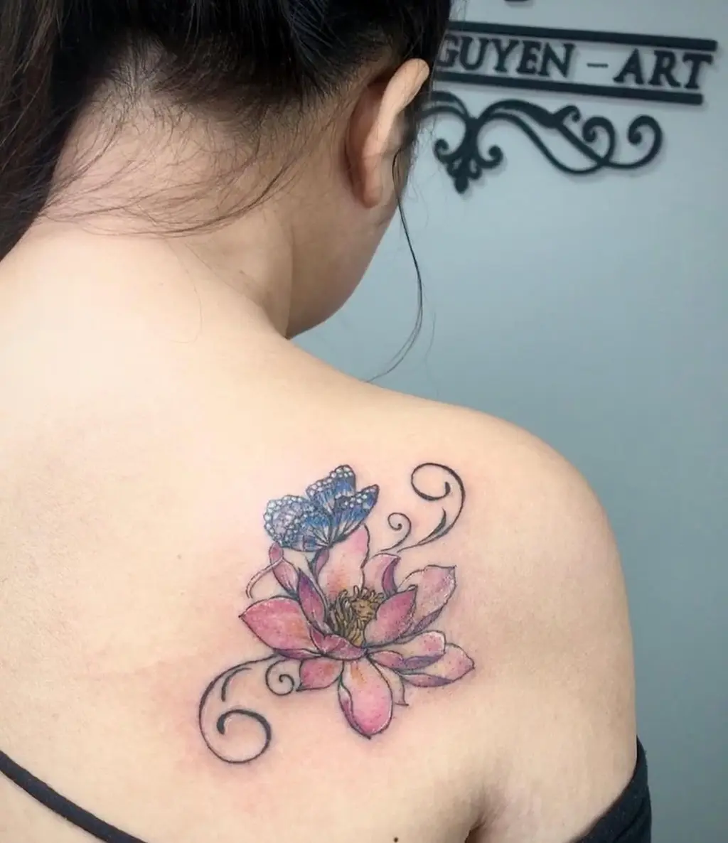 Floral Back Shoulder Tattoos for Women