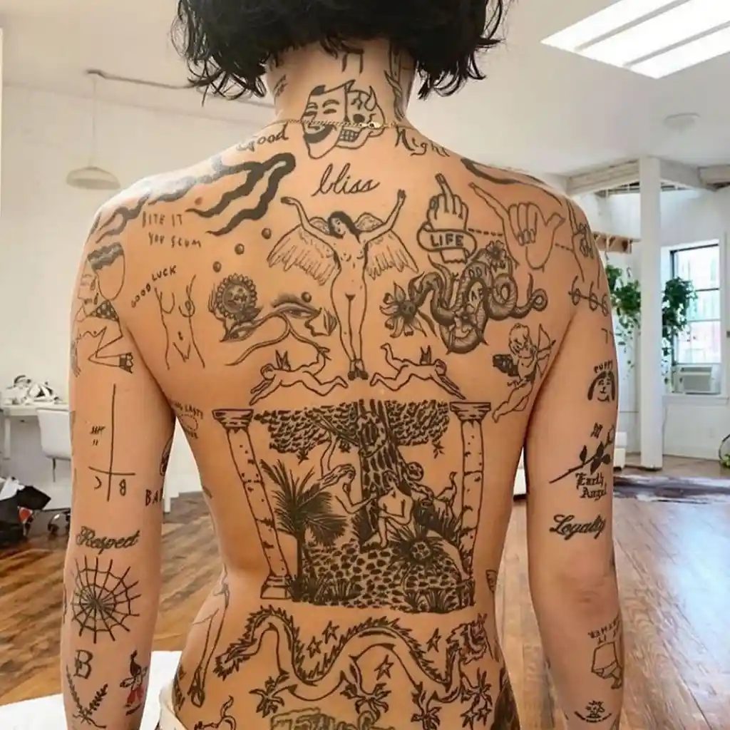Full Back Storyline Tattoo for Women