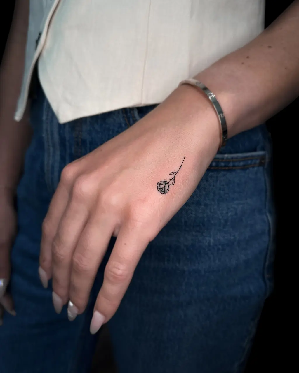 Tiny Rose Hand Tattoos for Women