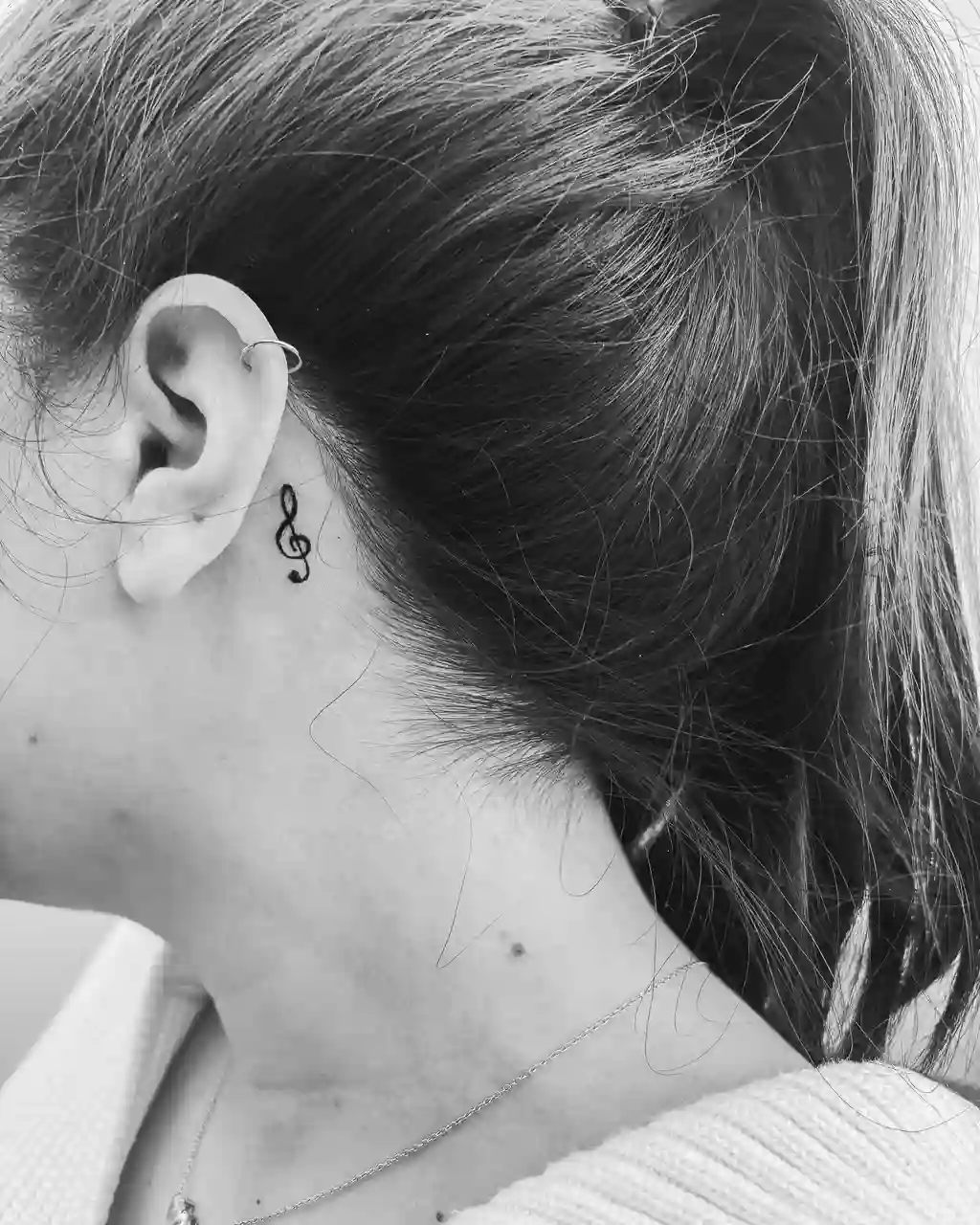 Music Note Behind Ear Tattoos for Women