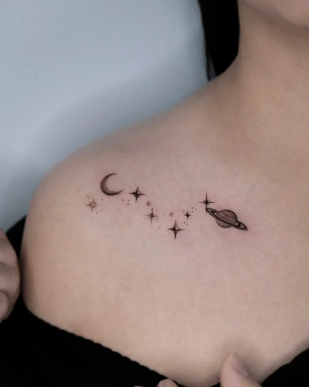 Planet Design Collarbone Tattoos for Women