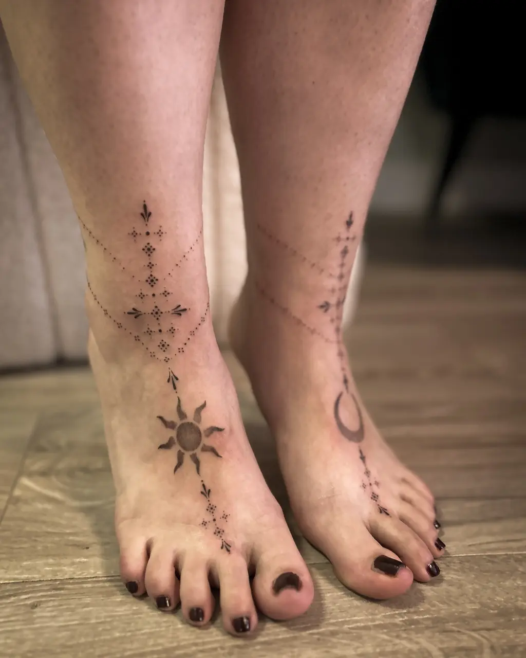 Sun and Moon Ornament Foot Tattoos for Women