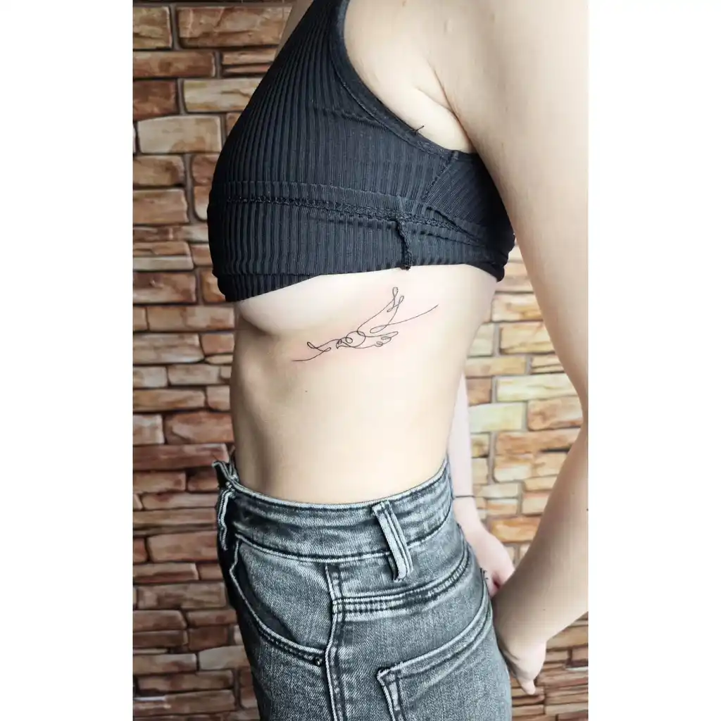 Holding Hands Linework Rib Tattoos for Women