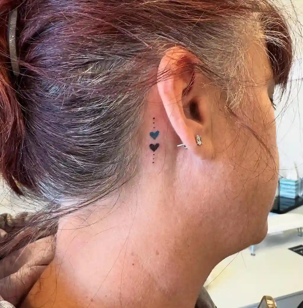 Heart Dot Line Behind Ear Tattoos for Women