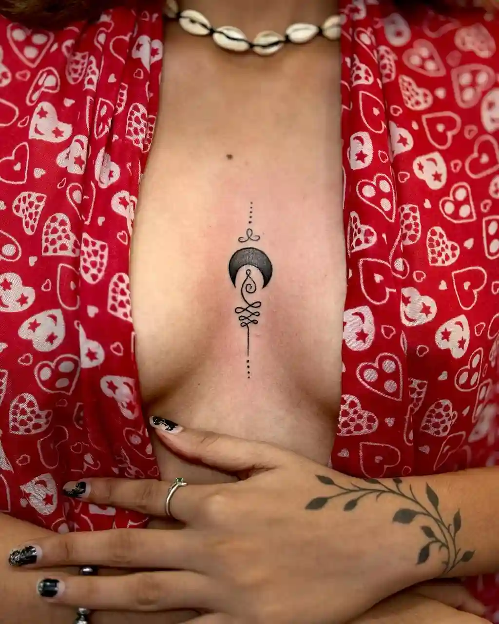 Chest Tattoo Female Crescent Symbol