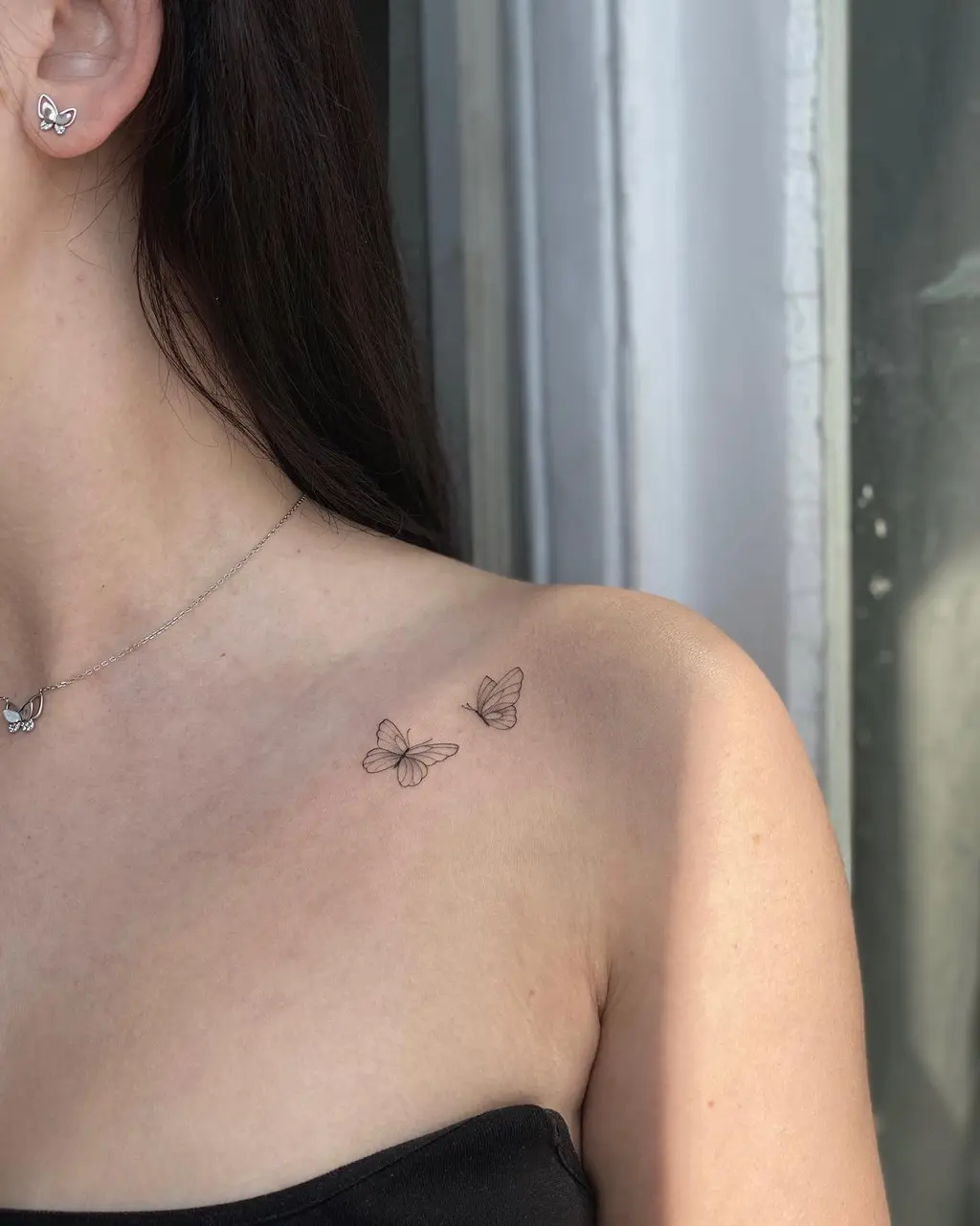 Butterfly Pair Collarbone Tattoos for Women