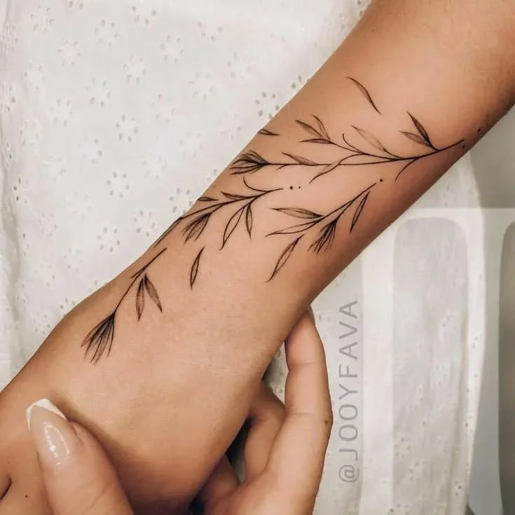 Minimal Leaves Forearm Tattoo Women