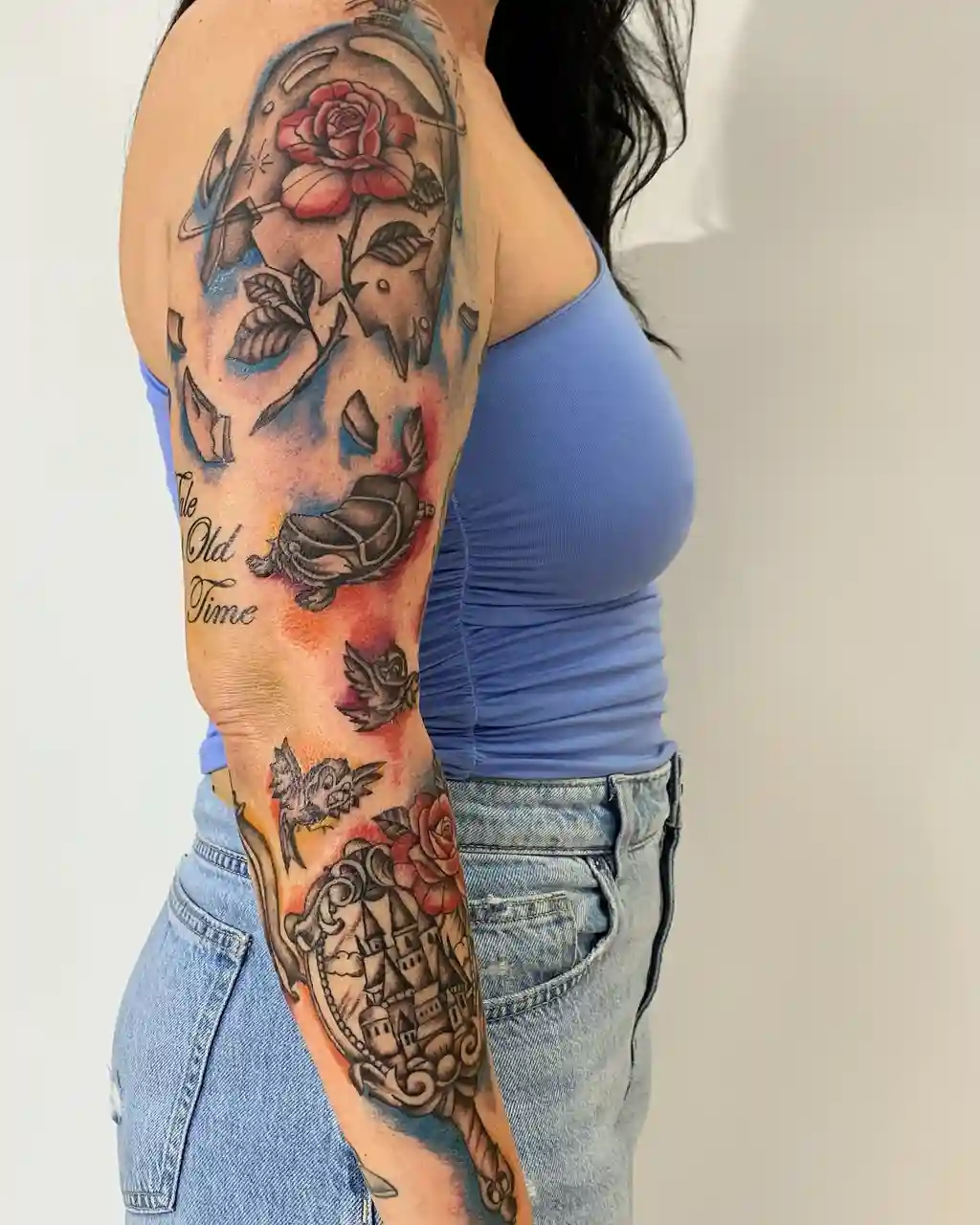 Bold Floral Sleeve Arm Tattoos for Women