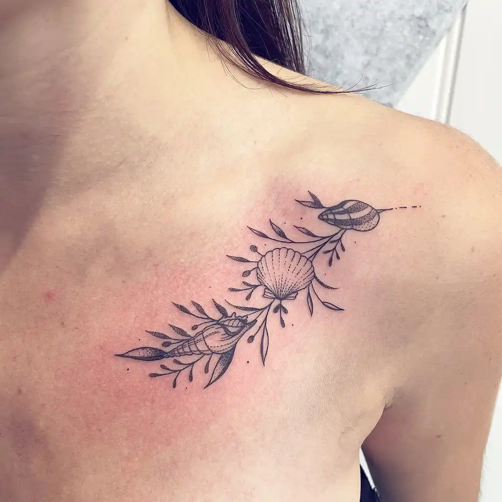 Shell Design Collarbone Tattoos for Women