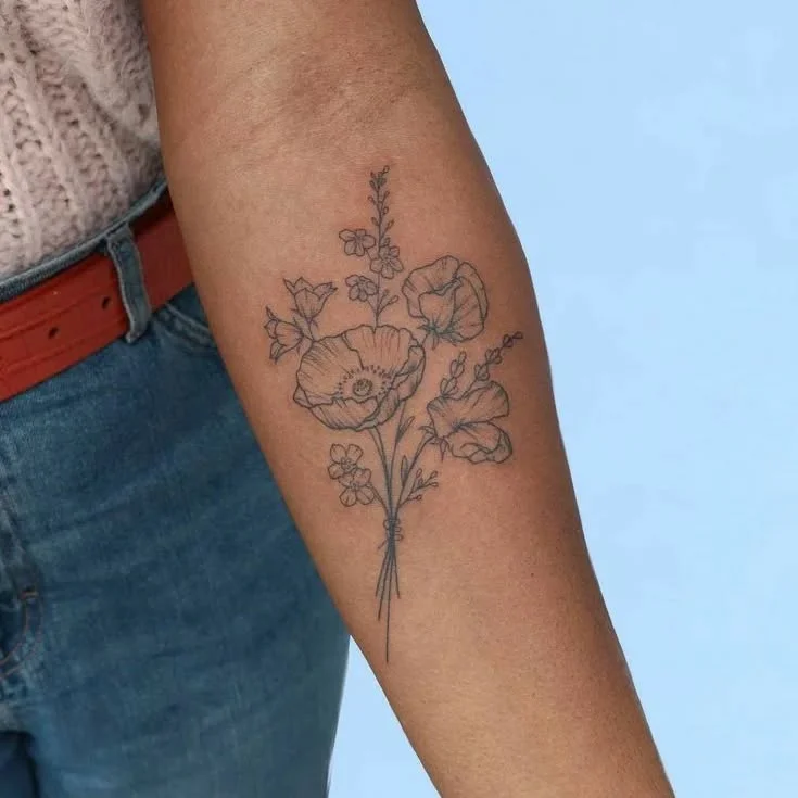 Floral Linework Forearm Tattoo Women