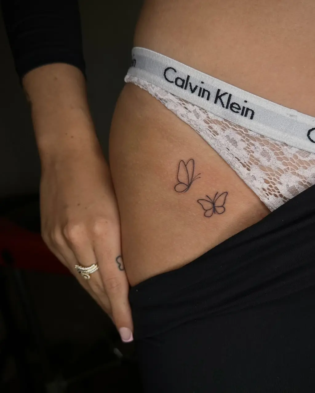 Minimal Butterfly Line Art Hip Tattoos Women
