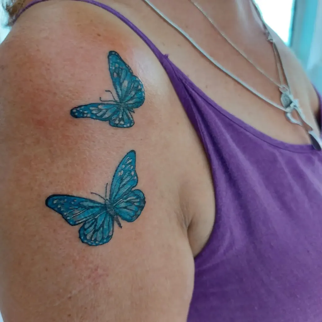Blue Butterfly Shoulder Tattoos for Women