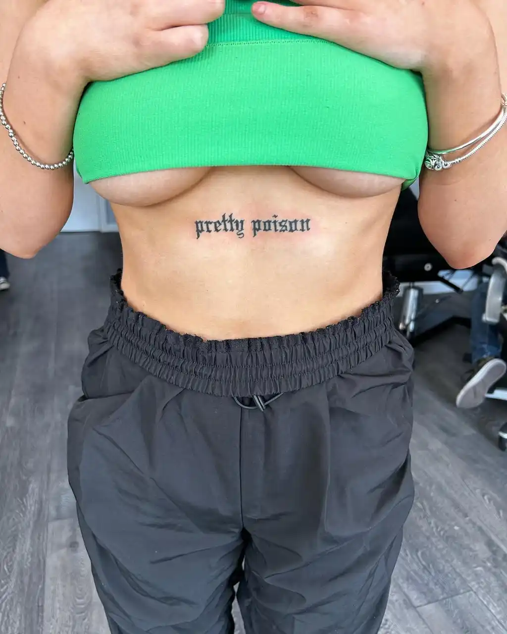 Pretty Poison Text Stomach Tattoos Women