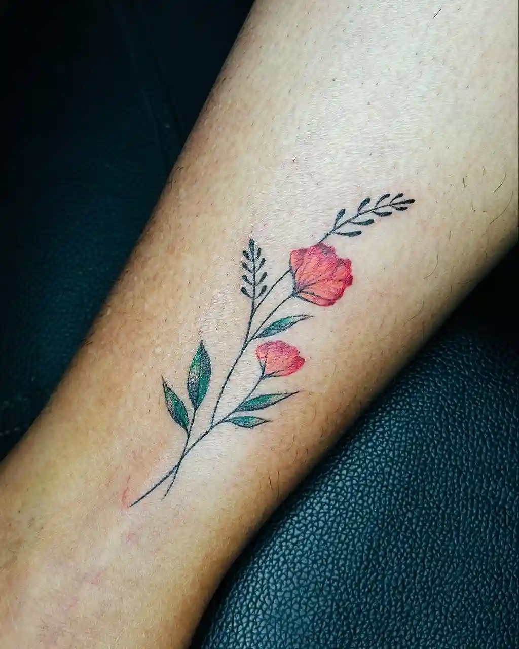 Red Floral Ankle Tattoos for Women