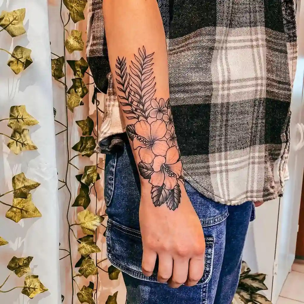 Fern and Butterfly Arm Tattoos for Women