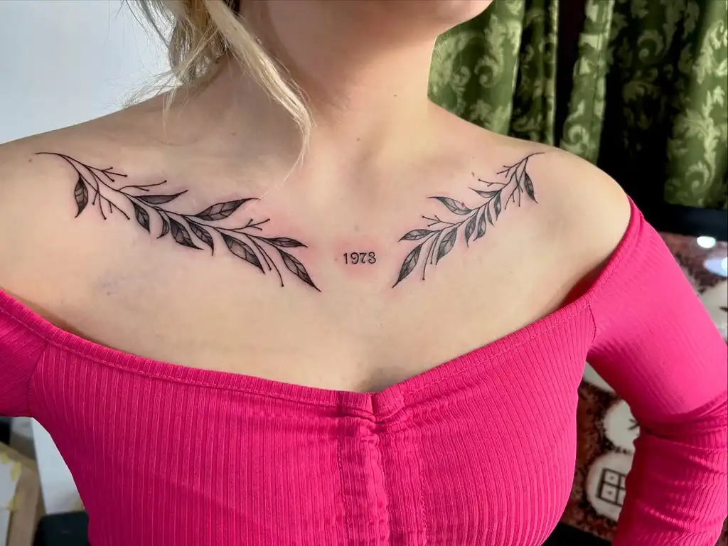 Leaf Vine Collarbone Tattoos for Women