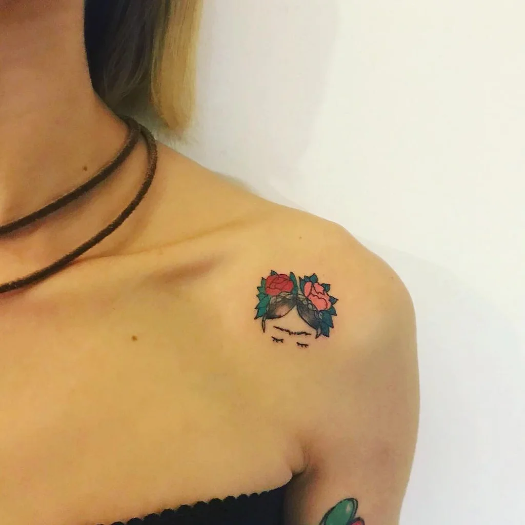 Floral Crown Portrait Shoulder Tattoos for Women