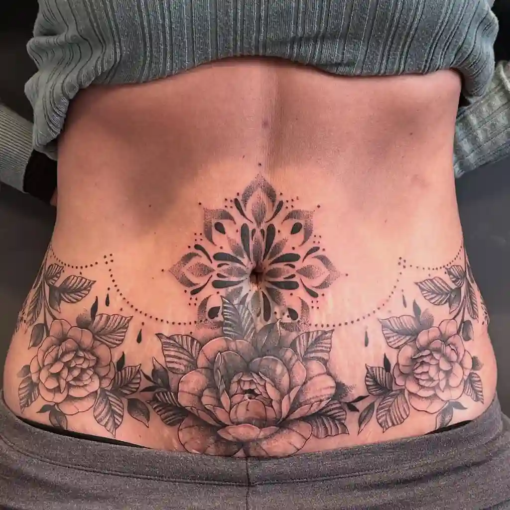 Mandala Rose Wrap Stomach Tattoos Women
