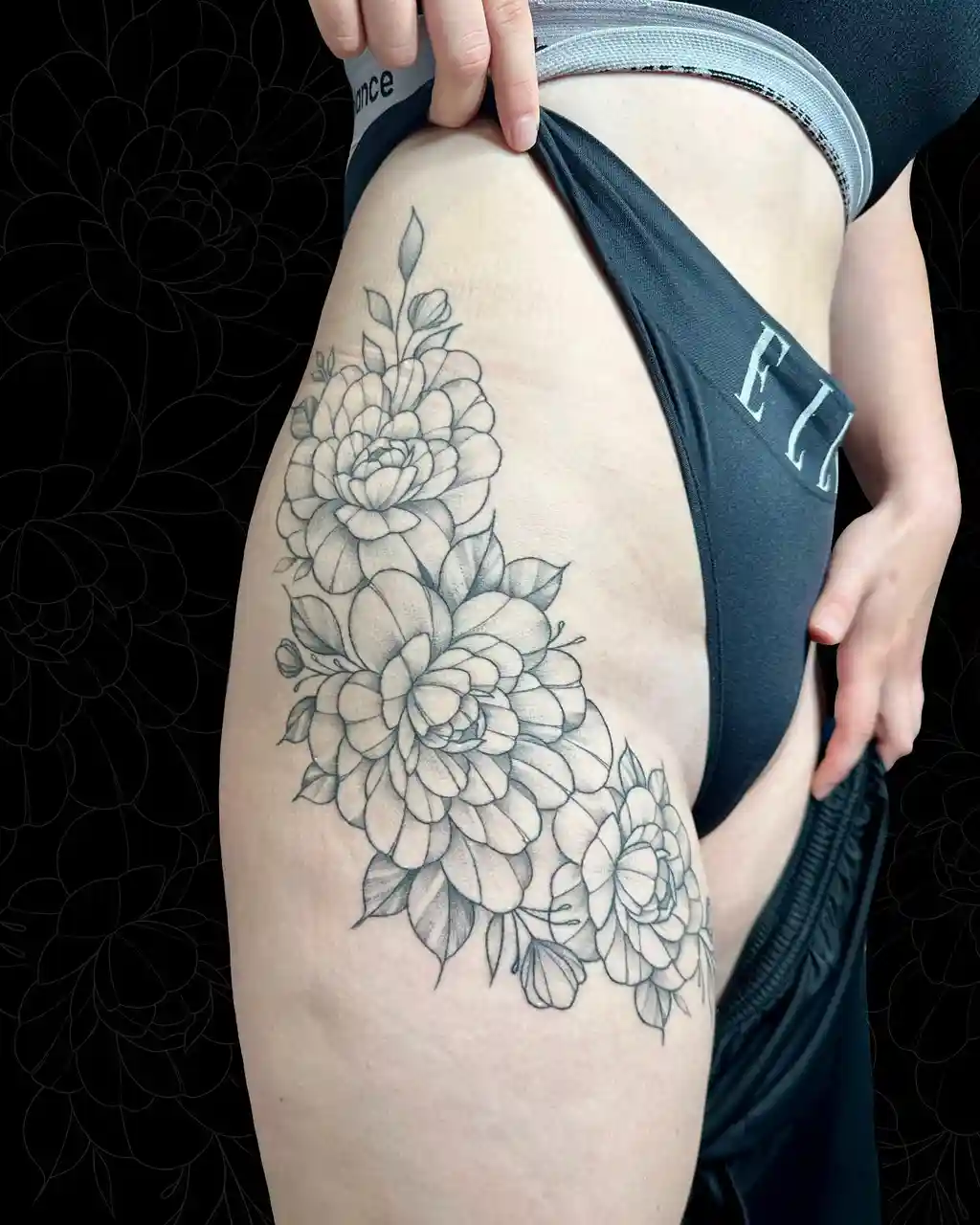 Blooming Peony Thigh Tattoos for Women