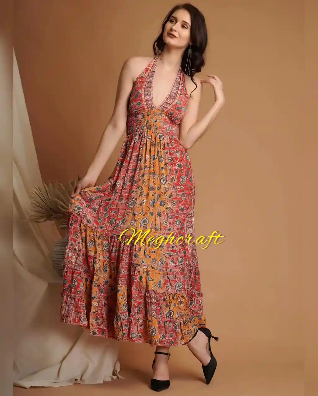 Halter Neck Boho Maxi Dress