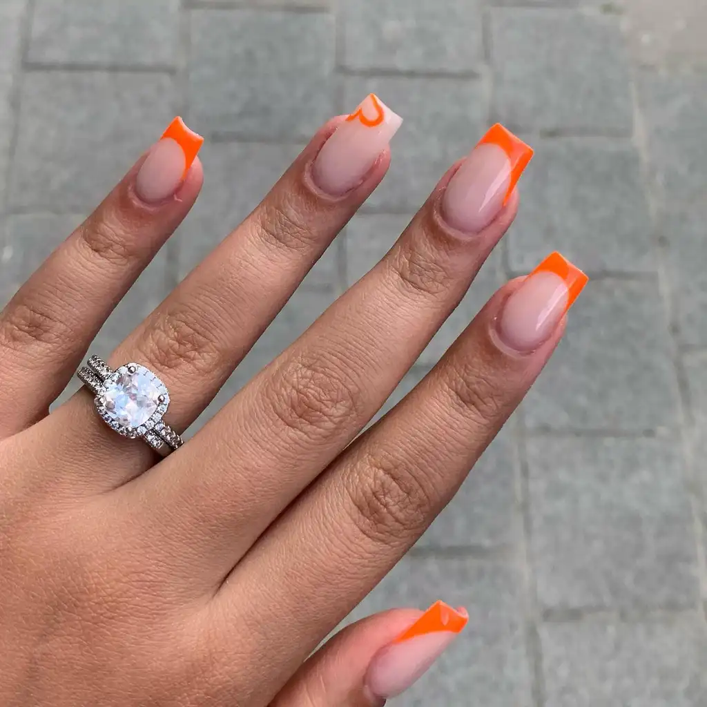 Geometric French Orange Nails