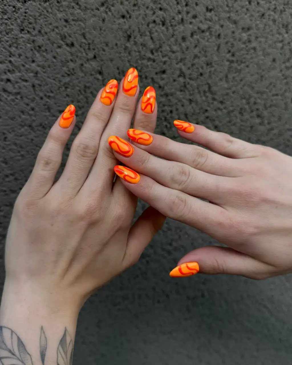 Swirl Flame Orange Nails