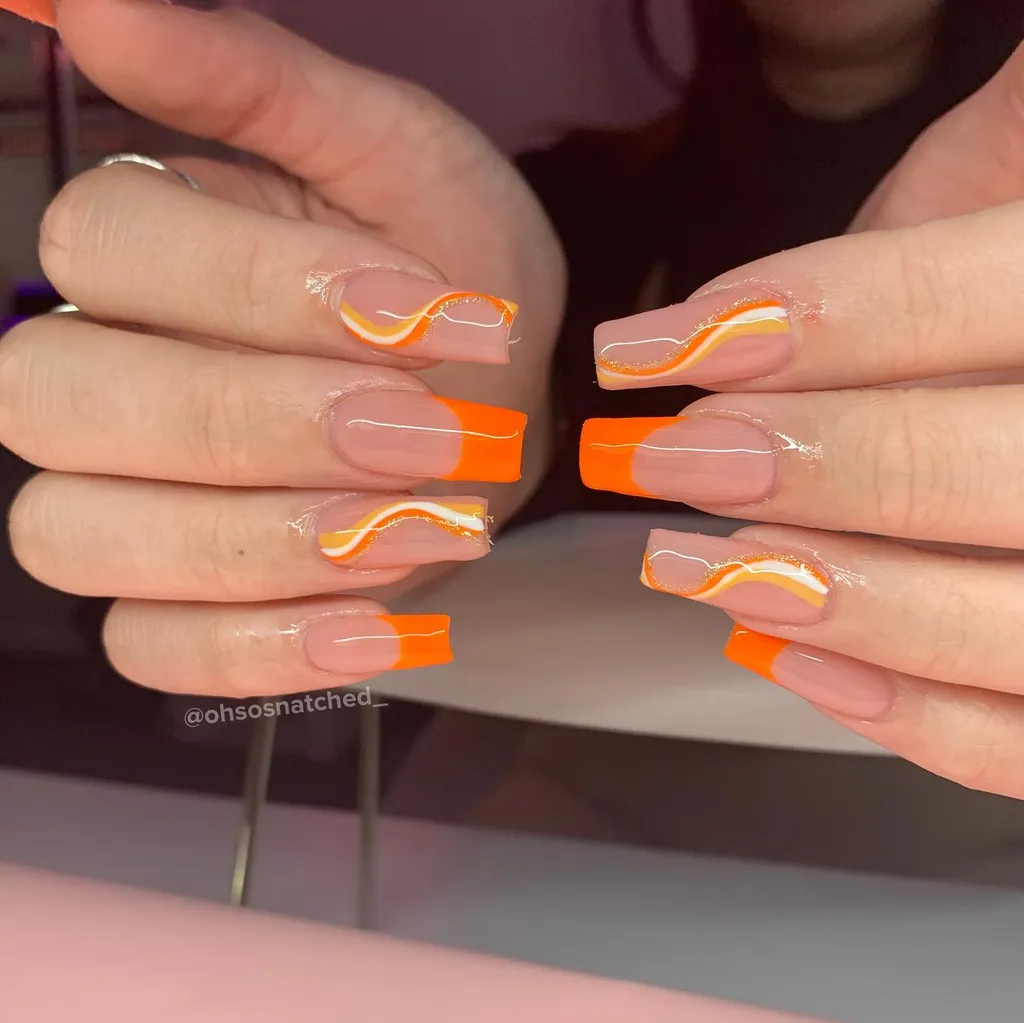 Wave French Orange Nails