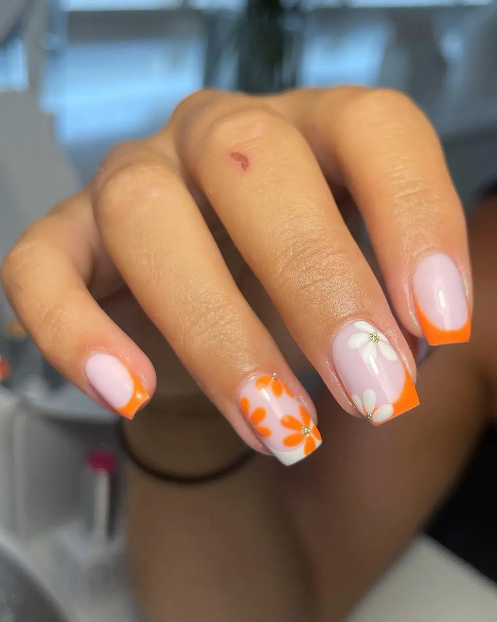 Daisy French Orange Nails