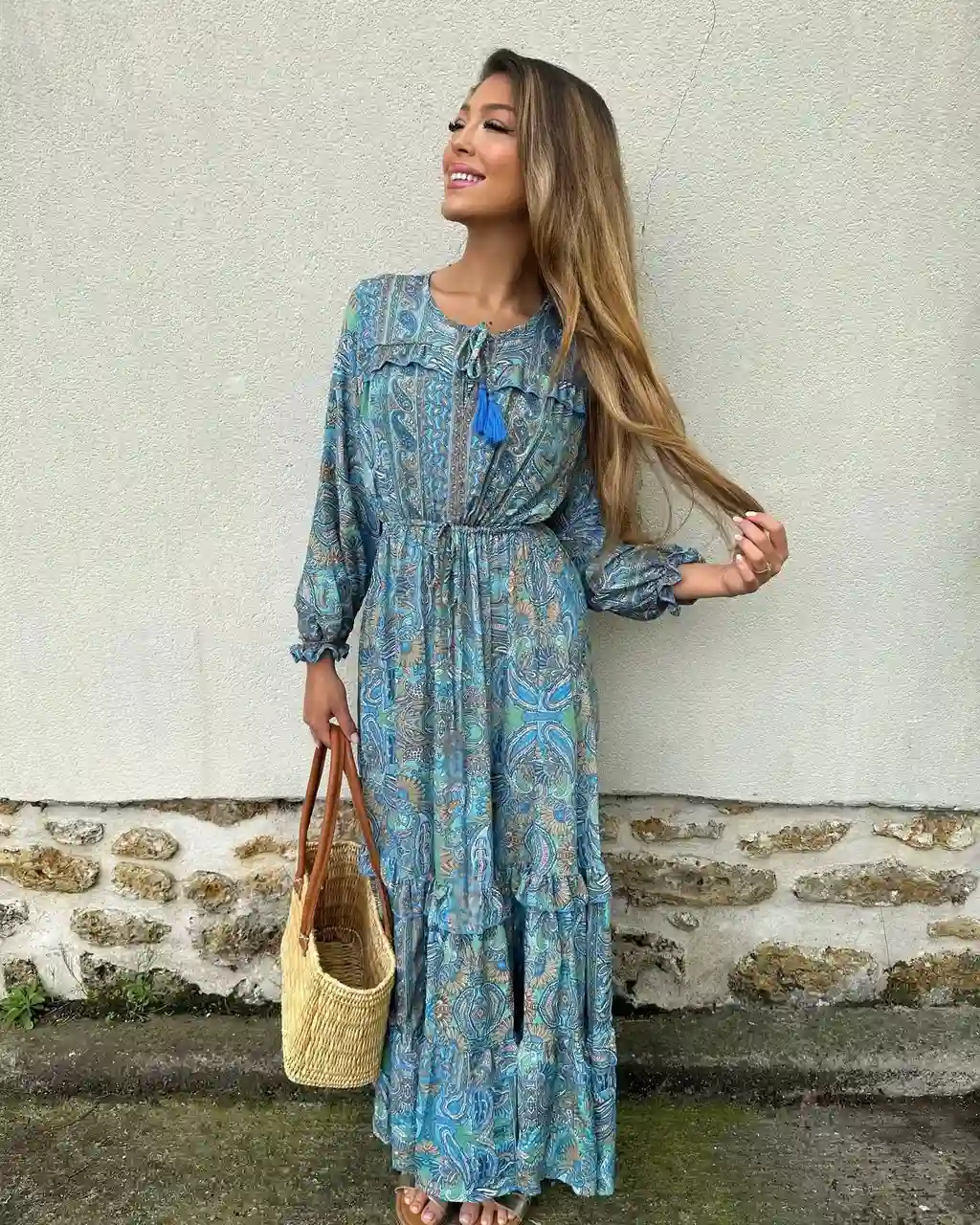 Blue Paisley Boho Maxi Dress