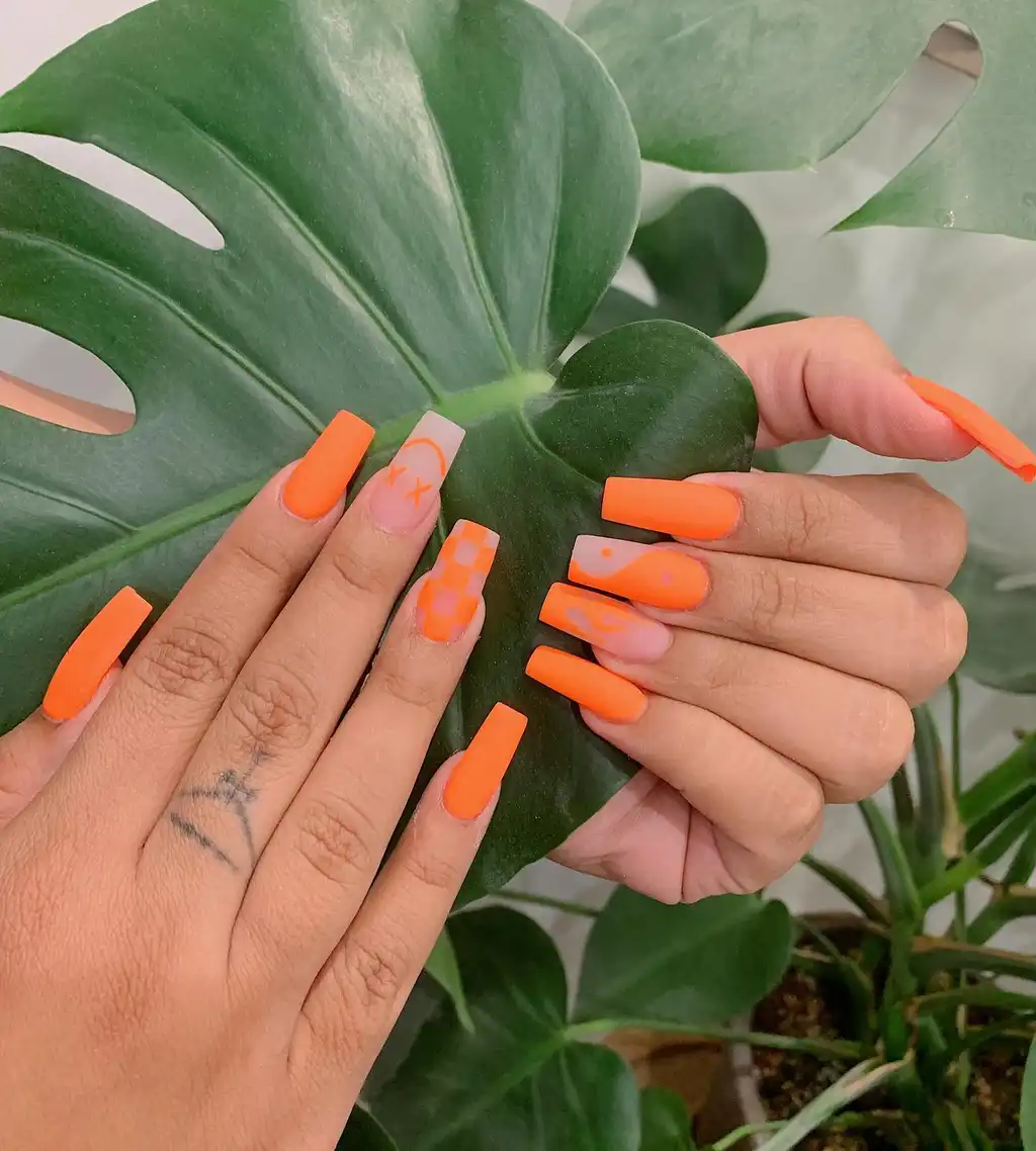 Playful Matte Orange Nails