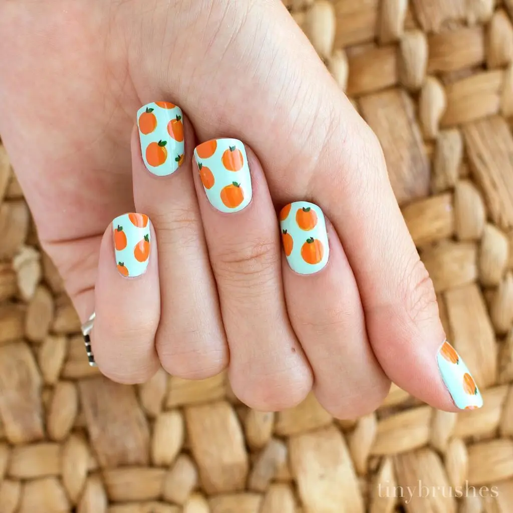 Mini Fruit Print Orange Nails
