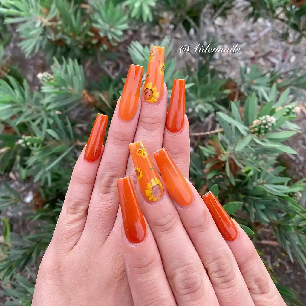 Sunflower Glow Orange Nails