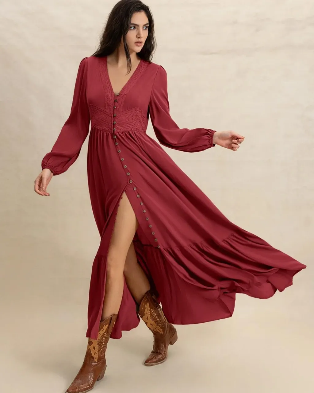 Burgundy Boho Maxi Dress