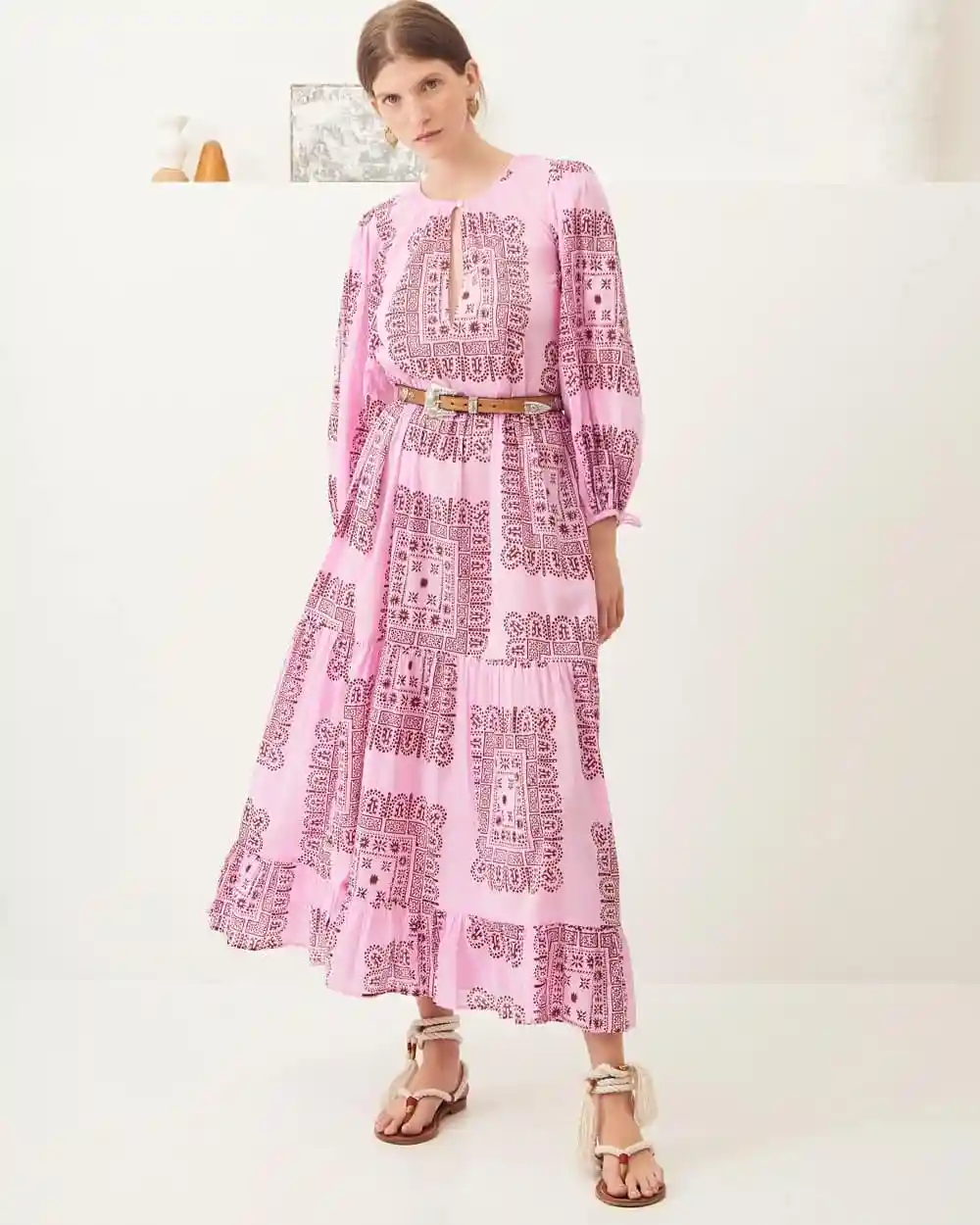 Pink Print Boho Maxi Dress