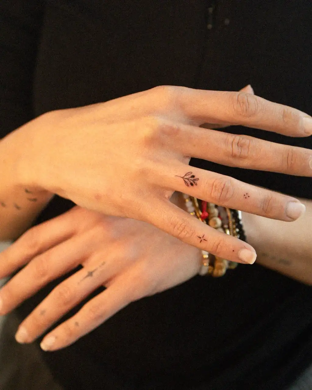 Leafy Finger Tattoos for Women