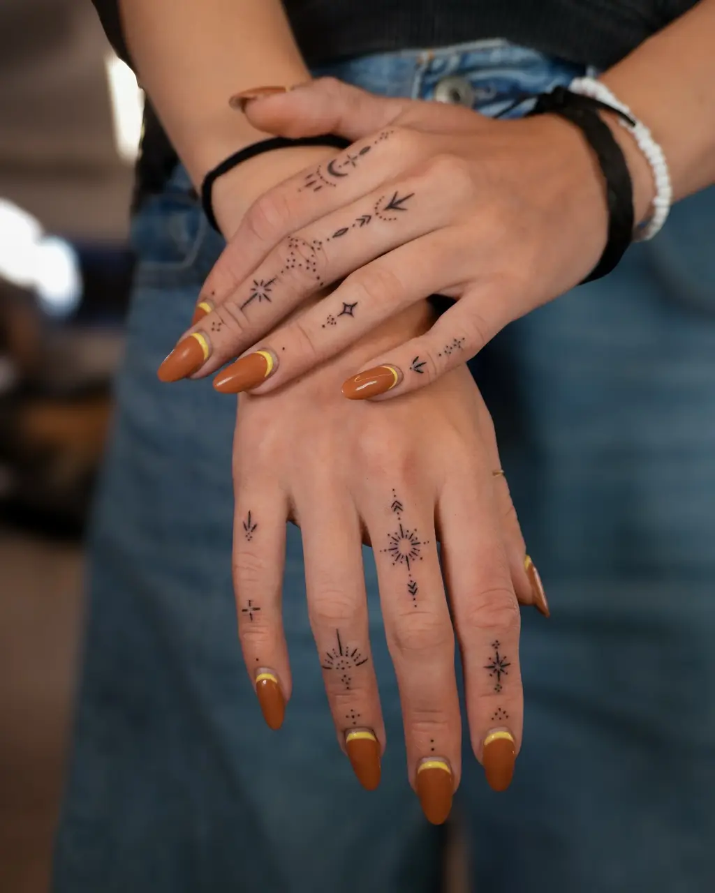 Finger Tattoos for Women with Celestial Dotwork